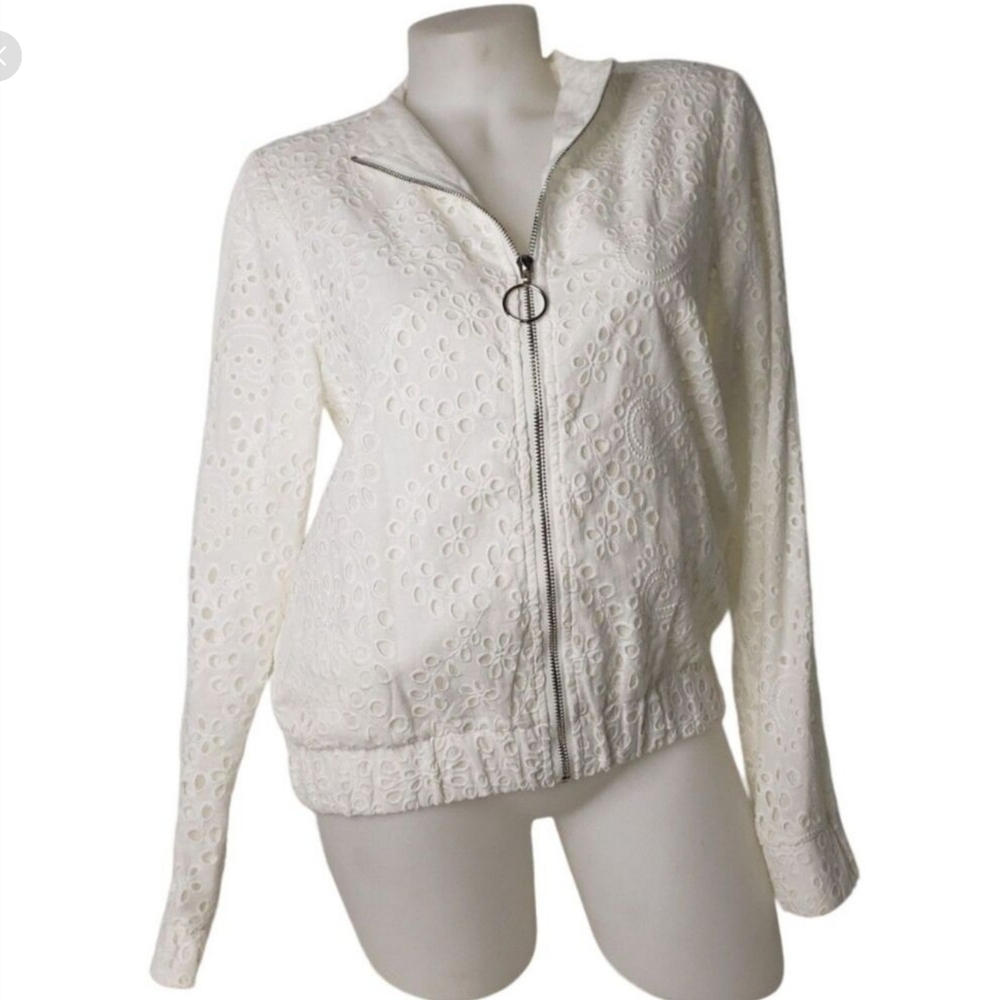 KENDALL & KYLIE White Eyelet Lace Zip Front Jacket Womens Size XX-Small